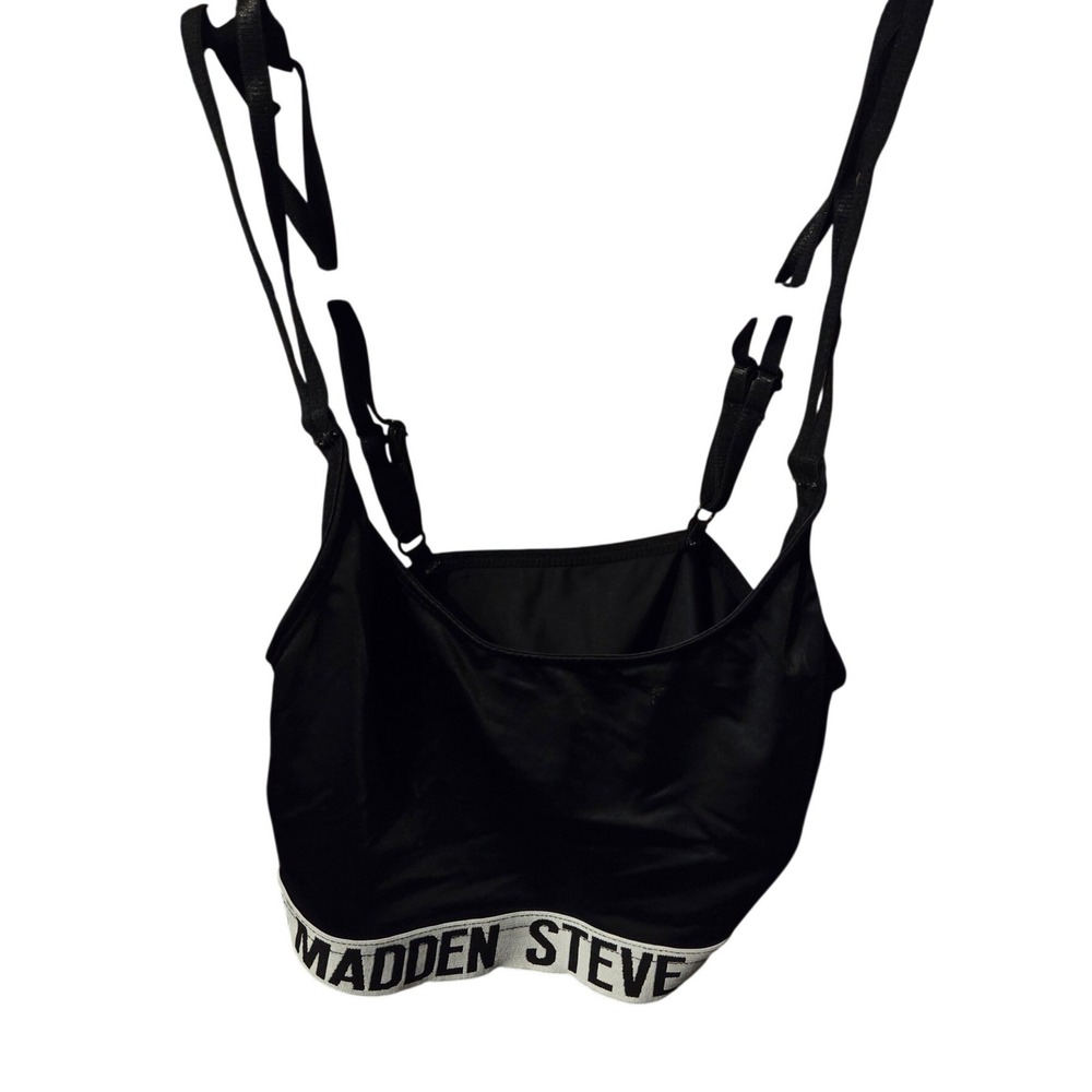 Steve Madden Cami Crop Top Women Small Black Logo Band Athleisure‎ Streetwear